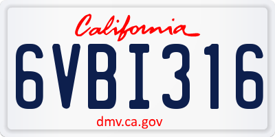 CA license plate 6VBI316