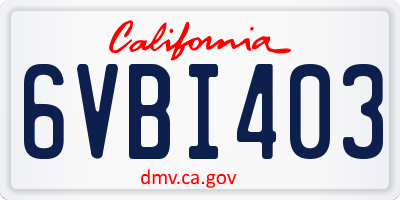 CA license plate 6VBI403