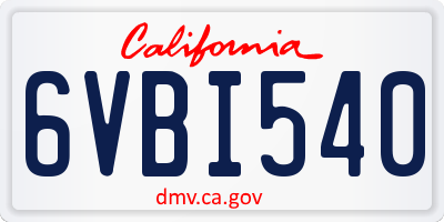 CA license plate 6VBI540