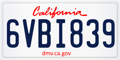 CA license plate 6VBI839