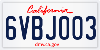 CA license plate 6VBJ003