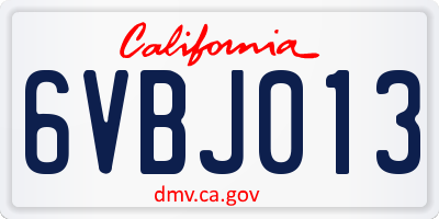 CA license plate 6VBJ013