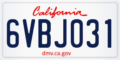 CA license plate 6VBJ031