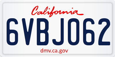 CA license plate 6VBJ062