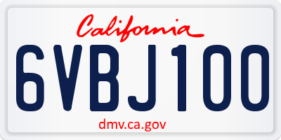 CA license plate 6VBJ100