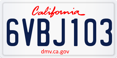 CA license plate 6VBJ103