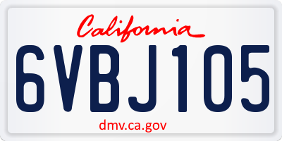CA license plate 6VBJ105