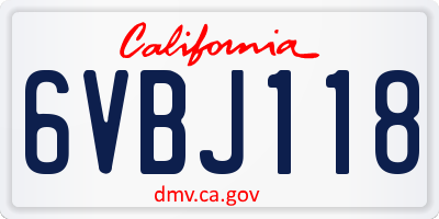 CA license plate 6VBJ118