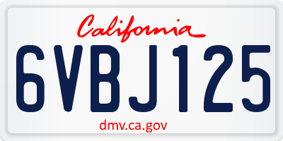 CA license plate 6VBJ125