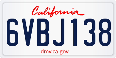 CA license plate 6VBJ138