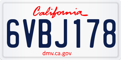 CA license plate 6VBJ178