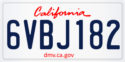CA license plate 6VBJ182