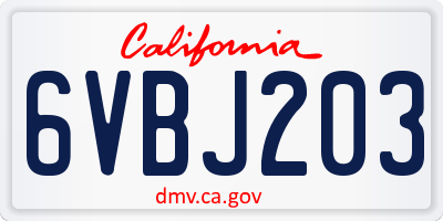 CA license plate 6VBJ203
