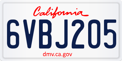 CA license plate 6VBJ205