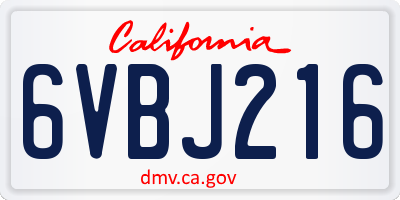CA license plate 6VBJ216