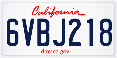 CA license plate 6VBJ218