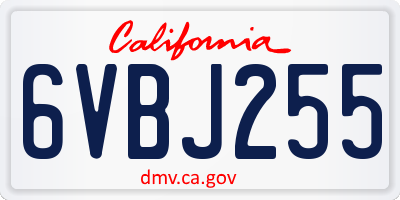 CA license plate 6VBJ255