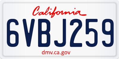 CA license plate 6VBJ259