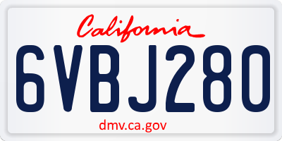 CA license plate 6VBJ280