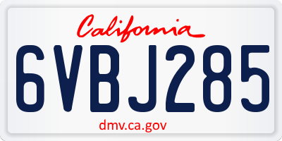 CA license plate 6VBJ285