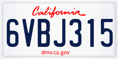 CA license plate 6VBJ315