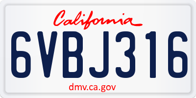 CA license plate 6VBJ316