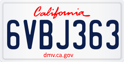 CA license plate 6VBJ363