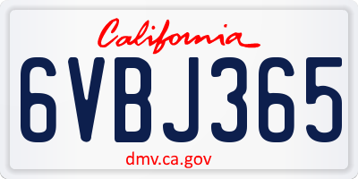CA license plate 6VBJ365