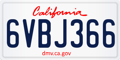 CA license plate 6VBJ366