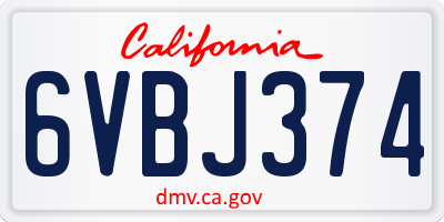 CA license plate 6VBJ374