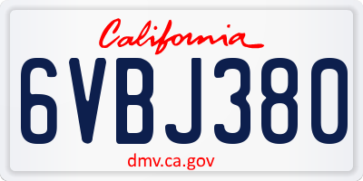 CA license plate 6VBJ380
