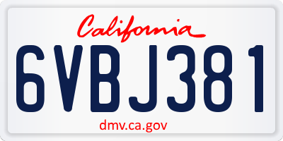 CA license plate 6VBJ381