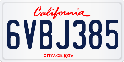 CA license plate 6VBJ385