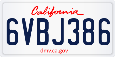 CA license plate 6VBJ386