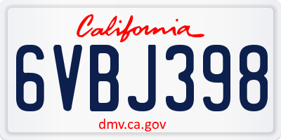 CA license plate 6VBJ398