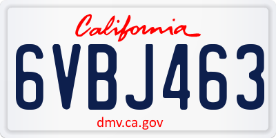 CA license plate 6VBJ463
