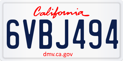 CA license plate 6VBJ494