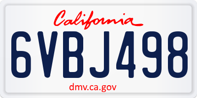 CA license plate 6VBJ498