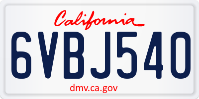 CA license plate 6VBJ540