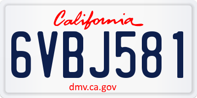CA license plate 6VBJ581