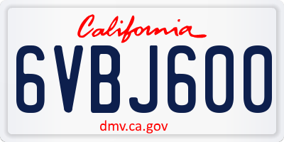 CA license plate 6VBJ600