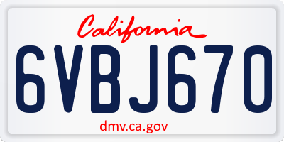 CA license plate 6VBJ670