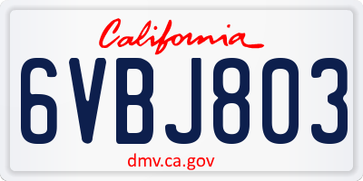 CA license plate 6VBJ803