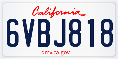 CA license plate 6VBJ818