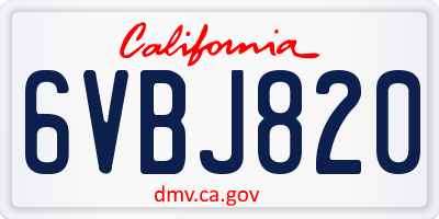 CA license plate 6VBJ820