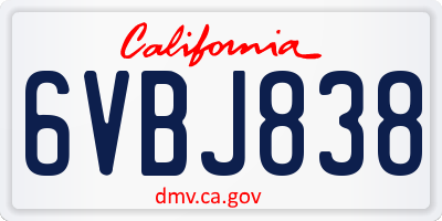 CA license plate 6VBJ838