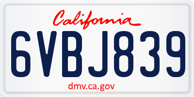 CA license plate 6VBJ839