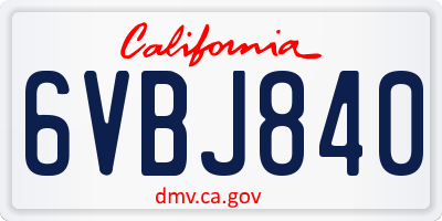 CA license plate 6VBJ840