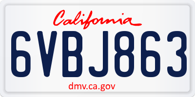 CA license plate 6VBJ863