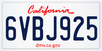 CA license plate 6VBJ925
